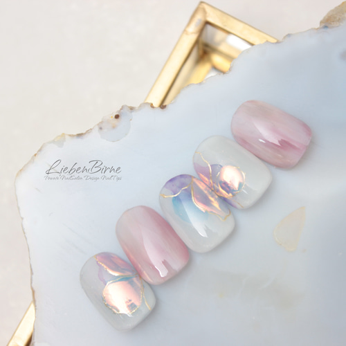 再販☆オーロラ紫陽花のネイル ネイルチップ（つけ爪） LiebenBirne  