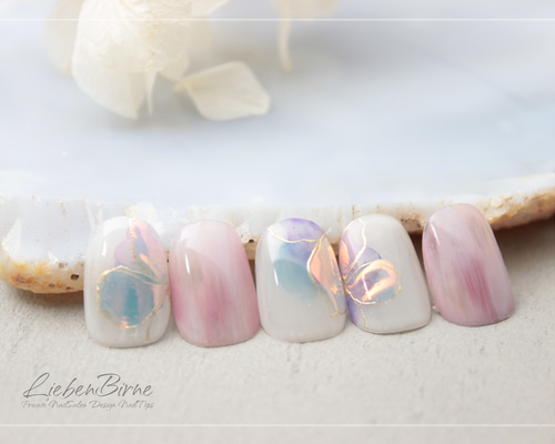 オーダーネイルチップNo.44 淡色紫 たらし込み 紫陽花 4782b5d0f07a83e8e209ef5cbbf171