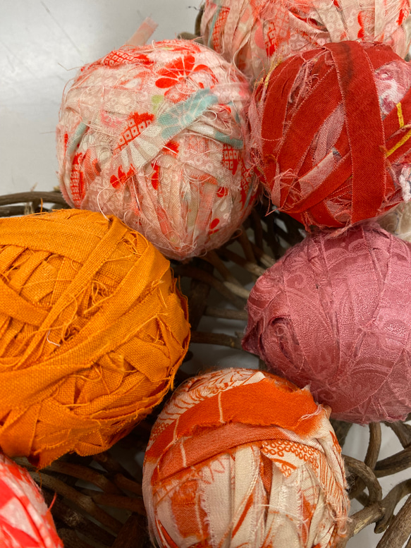 裂き布　お得な詰め合わせ布玉㊷着物・オレンジ色ミックス　約１㎏ 4枚目の画像