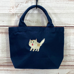 [僅限特價] [免運費] 帆布花園迷你手提包，帶有令人驚訝的貓刺繡 第2張的照片