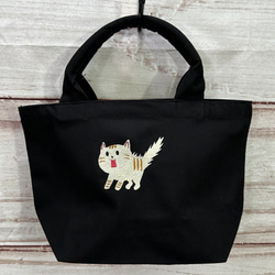 [僅限特價] [免運費] 帆布花園迷你手提包，帶有令人驚訝的貓刺繡 第4張的照片