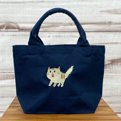 [僅限特價] [免運費] 帆布花園迷你手提包，帶有令人驚訝的貓刺繡 第1張的照片