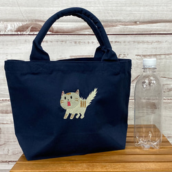 [僅限特價] [免運費] 帆布花園迷你手提包，帶有令人驚訝的貓刺繡 第6張的照片