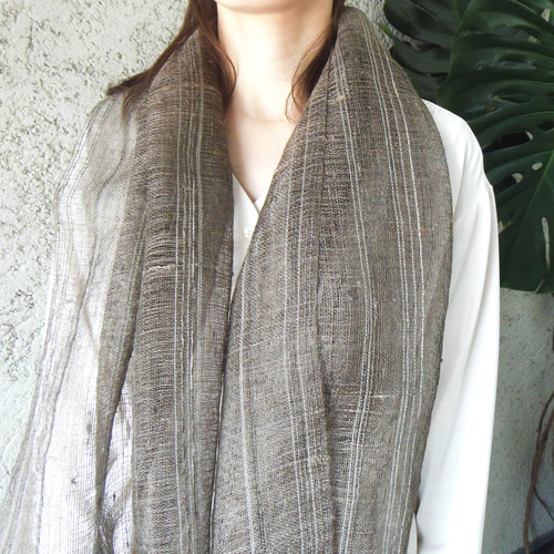 ☆再sale 草木染手織り赤城の節糸のシルクストール 手織り 絹 シルク