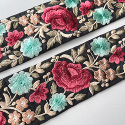 50cm】インド刺繍リボン ブラックxレッド シルク GS626 リボン