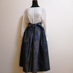 SOLD 着物リメイク ギャザースカート 大島紬 M〜L ロングスカート