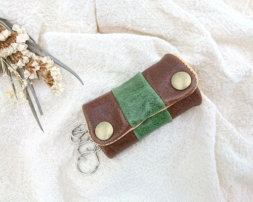 革キーケース【一点モノ・マルチ】ぶた革 キーケース キーリング 革