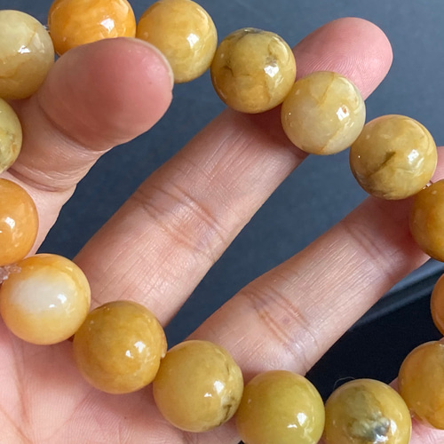 B23-27 美品 黄翡飄藍花 13.3mm ミャンマー産 天然 A貨 本翡翠