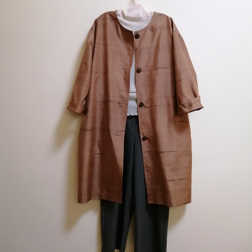SOLD 着物リメイク コート 紬 FREE SIZE スプリングコート さらあお  