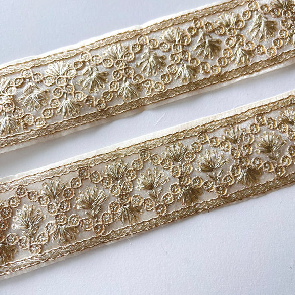 【50cm】インド刺繍リボン　シャンパンゴールド　オーガンジー　SO635 2枚目の画像