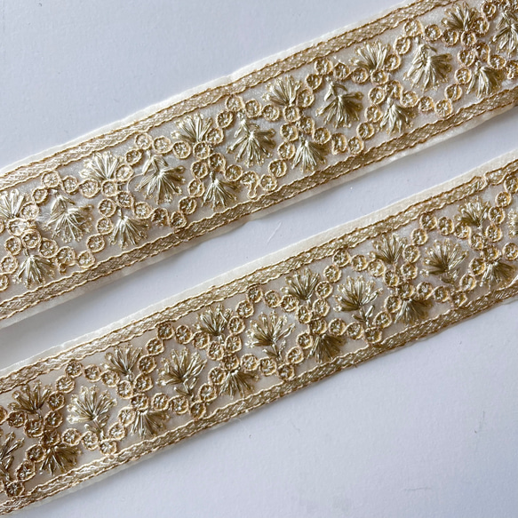 【50cm】インド刺繍リボン　シャンパンゴールド　オーガンジー　SO635 4枚目の画像