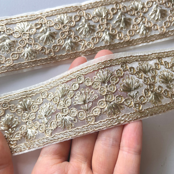【50cm】インド刺繍リボン　シャンパンゴールド　オーガンジー　SO635 6枚目の画像