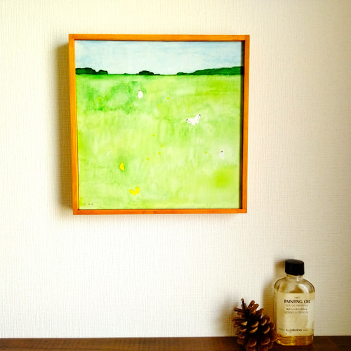 一点物】原画「原っぱ」※アートパネル 絵画 絵と額縁