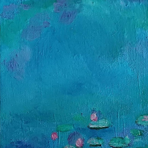 印象派 油彩画 睡蓮 約70cm x 50cm 絵画