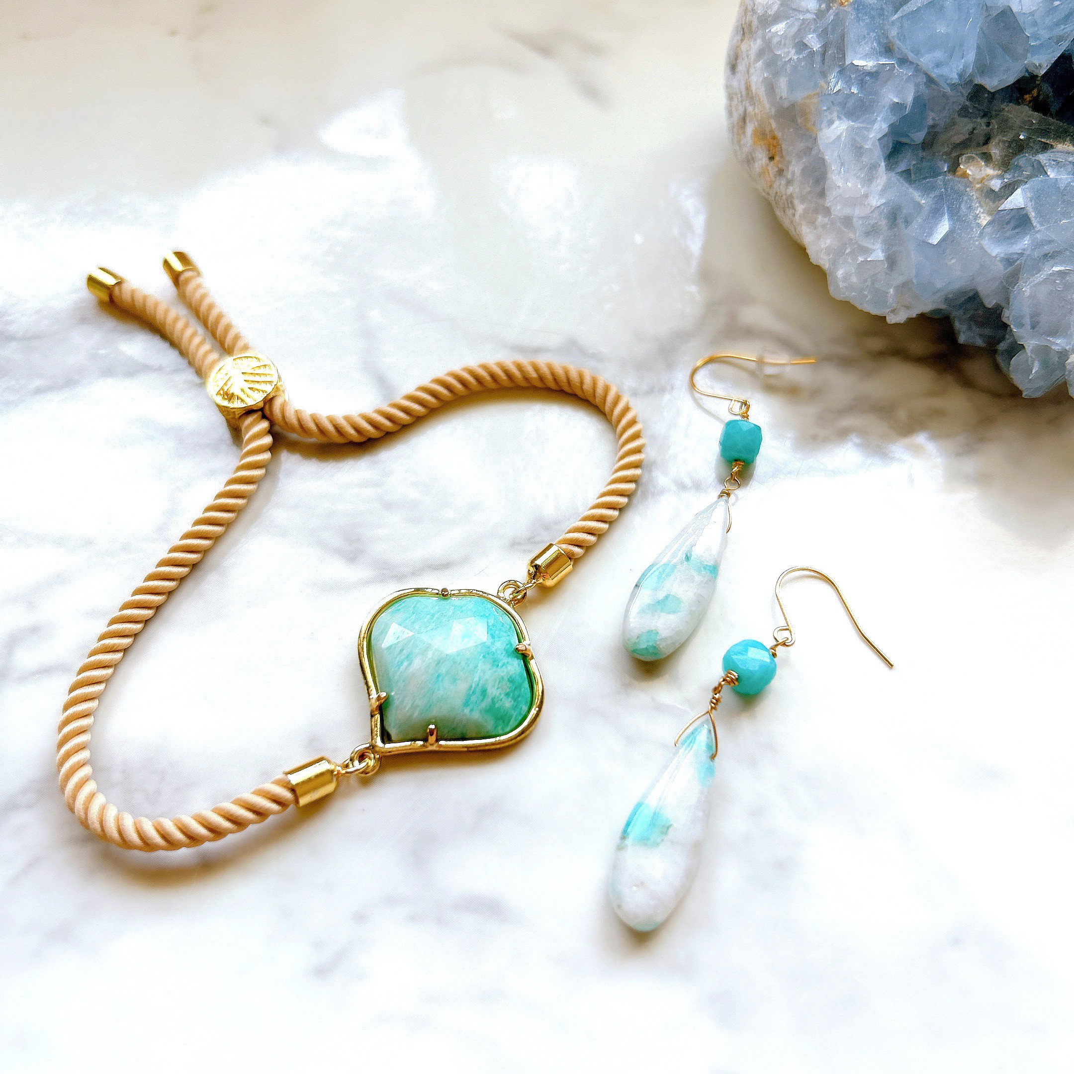 【晴れやかブルー2023】アマゾナイトのアクセサリーSET-初夏の青空と白い雲-