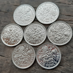 50枚セット 幸せのシックスペンス イギリス ラッキー6ペンス 本物英国コイン 5枚セット幸せのシックスペンス イギリス1962年~1966年ラッキー英国