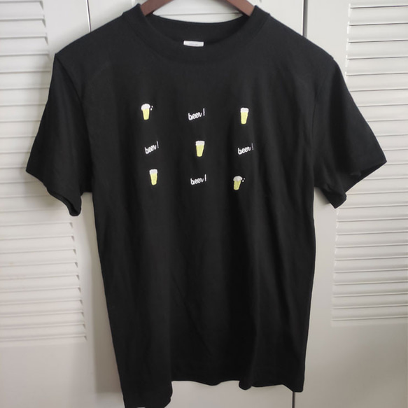 刺繍Tシャツ　beer!beer!beer!　ブラック 1枚目の画像