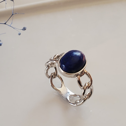 チェーンリング,個性的なシルバーリングラピスラズリ天然石リングRS