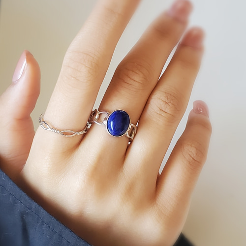 チェーンリング,個性的なシルバーリングラピスラズリ天然石リングRS