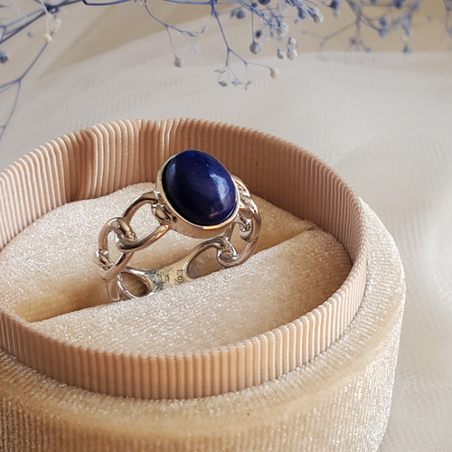 ハンドメイド　シルバーリング　ラピスラズリ13号　Charch jewelry チェーンリング,個性的なシルバーリングラピスラズリ天然石リングRS