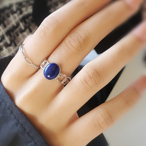 チェーンリング,個性的なシルバーリングラピスラズリ天然石リングRS