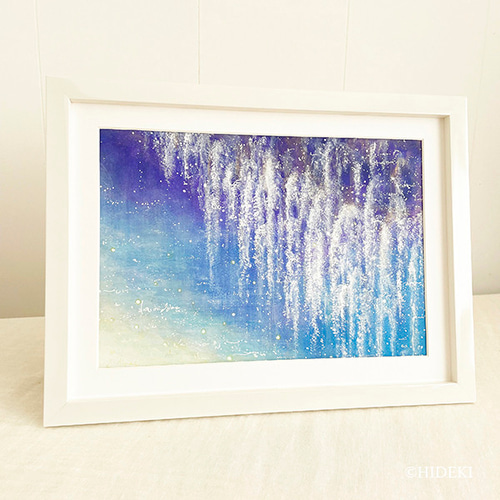 幸せを叶える藤の花ー水辺の癒し｜アクリル絵具原画作品 絵画 HIDEKI 