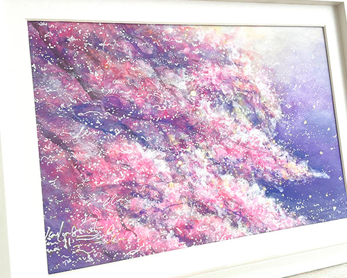 枝垂れ桜 原画 ハンドメイド 桜の絵 春 キラキラ ピンク の通販
