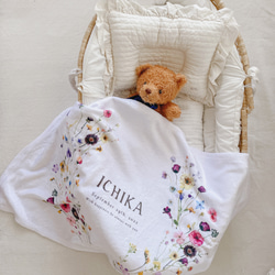Blanket / floral wreath | ブランケット | 名入れ | 出産祝い | お花柄 10枚目の画像