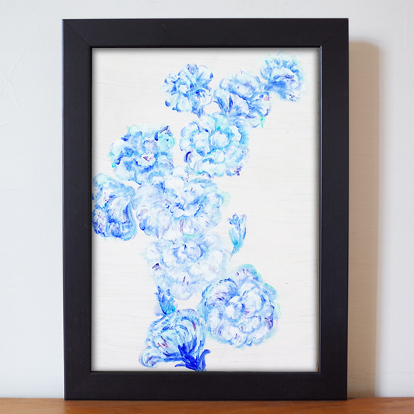 トルコ桔梗 油画 油彩画 F4号 額縁付き サイズ約34.5*25.5cm 絵画 