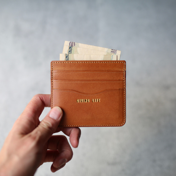 【名入れ 可】超薄型 コンパクト財布 "slice" キャメル 1枚目の画像