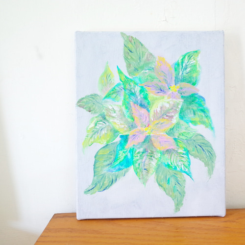 ポインセチア 油画 油彩画 F3号 額縁付き サイズ約28.5*23.5cm 絵画