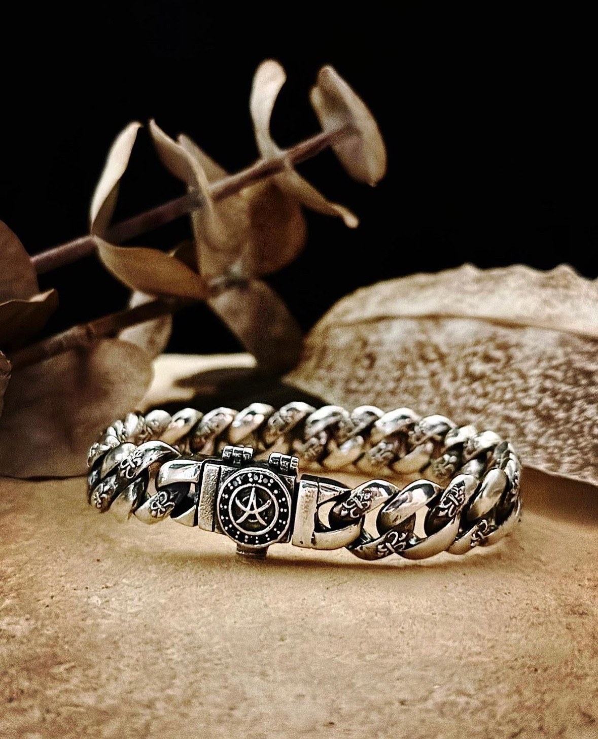 【トーテムシリーズ】キューバンブレスレット/スターリングシルバー/オブシディアン