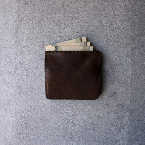【名入れ 可】超薄型 コンパクト財布 "slice" ダークブラウン 3枚目の画像