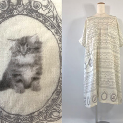 猫　ノーブラOK　厚手ｗガーゼ　綿100　フリーサイズ 大きめサイズ　ワンピース 1枚目の画像
