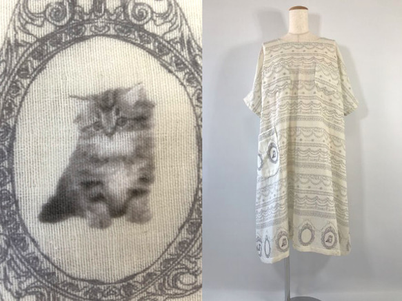 猫　ノーブラOK　厚手ｗガーゼ　綿100　フリーサイズ 大きめサイズ　ワンピース 1枚目の画像