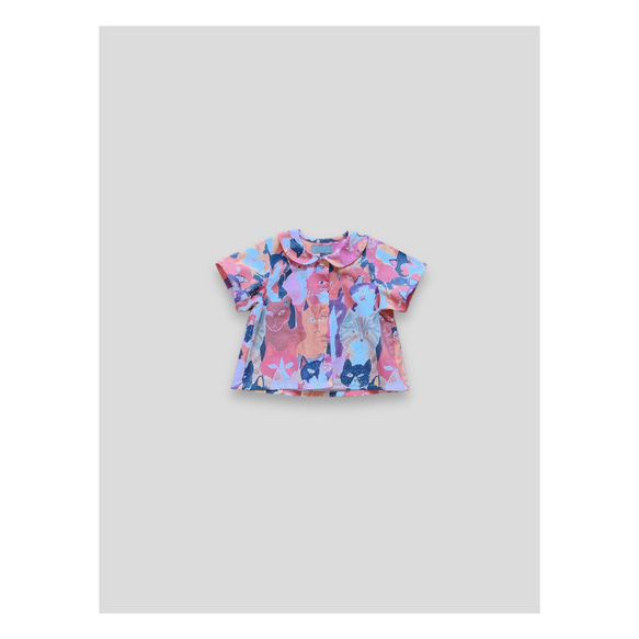【cotton shirt (cat)】シャツ　ベビー　女の子　人気　出産祝い　猫　ピンク 11枚目の画像