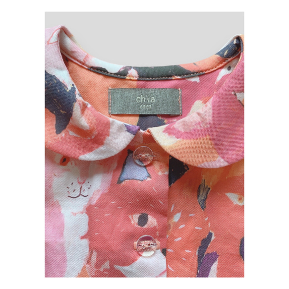 【cotton shirt (cat)】シャツ　ベビー　女の子　人気　出産祝い　猫　ピンク 4枚目の画像