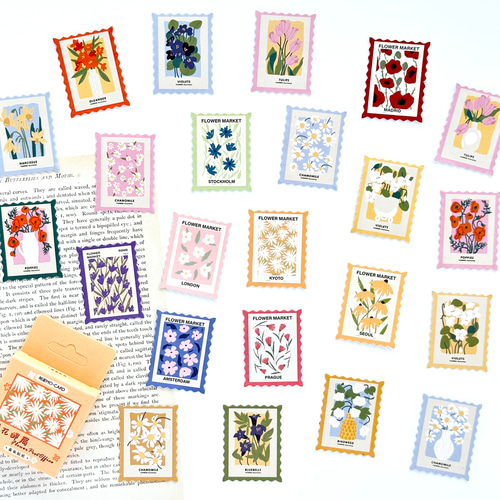 切手風シール flower market 46枚 シール・ステッカー n i j i