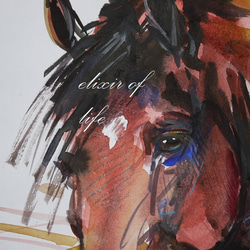 厩舎で飼い主を待つ馬２０２３(水彩画用紙21cm×２９ｃｍ、Ａ４サイズ、墨、水彩、パステル） 2枚目の画像