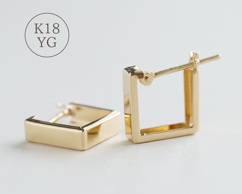p491【スクエア✧】エメラルドフープピアス K18仕上げ 軽い 通勤