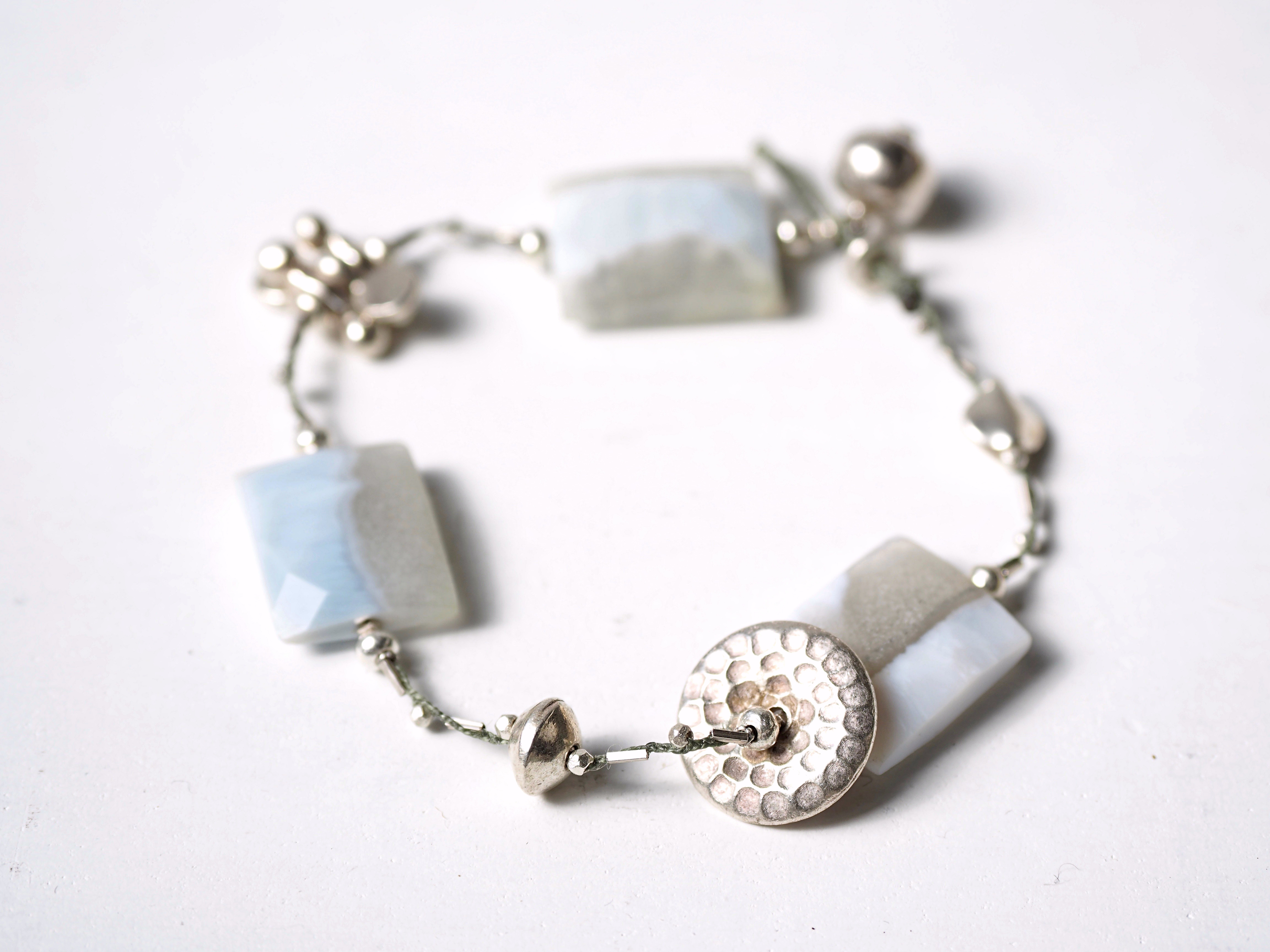 -Owhee blue opal- silver braid bracelet
