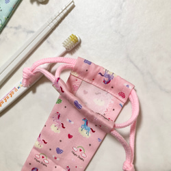 歯ブラシ袋・お箸袋（プチユニコーン柄ミント/ピンク） 3枚目の画像