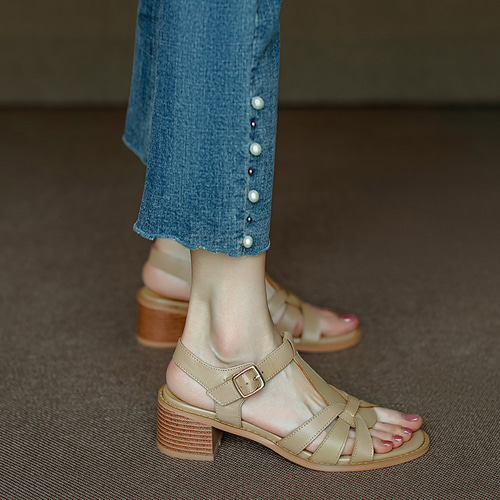 サンダル ヒール 本革 ローヒール 厚底 歩きやすい 痛くない 女の子