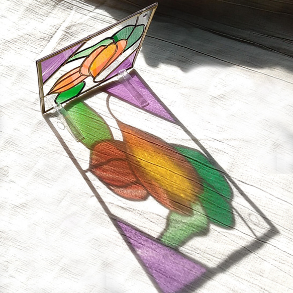 《光の風鈴》鬼灯のウィンドチャイム　ステンドグラス風ほおずき　壁飾り（受注生産 5枚目の画像