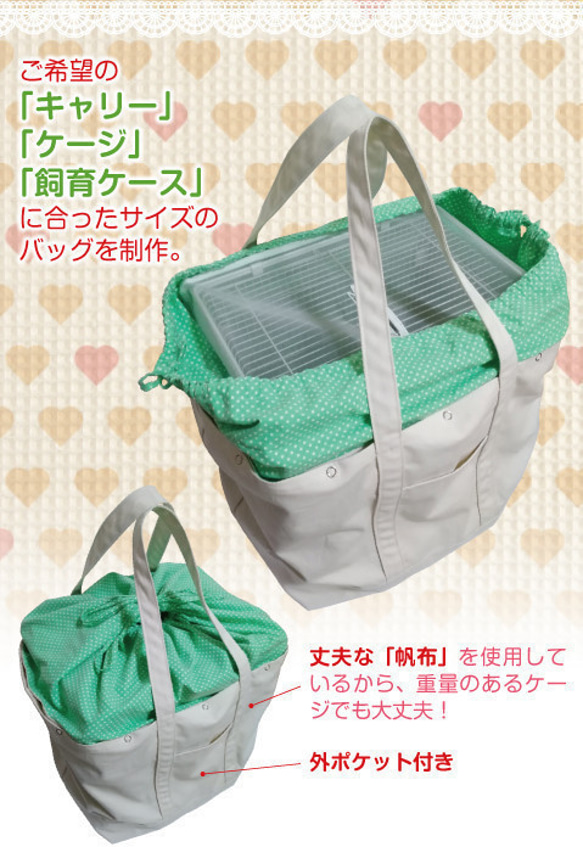秋・冬用 インコ 通院バッグ（鳥・小動物用）オーダーメイド  帆布 キャリーバッグ ※ショルダー、肩パッド付 2枚目の画像