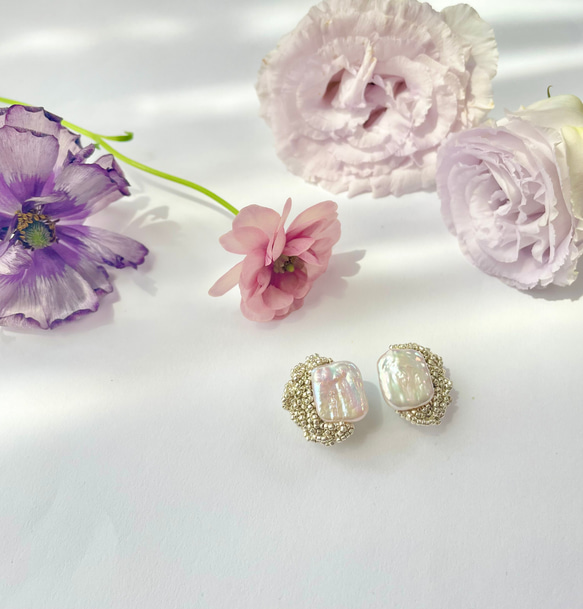 ビーズ刺繍アクセサリー/ビーズアクセサリー/イヤリング/淡水パール/結婚式/お呼ばれ/セレモニー/フォーマル/ピアス 7枚目の画像