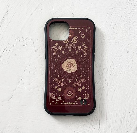架空の洋書 "月夜の花" 12星座とアンティークフラワーの本 iPhoneグリップケース 7枚目の画像