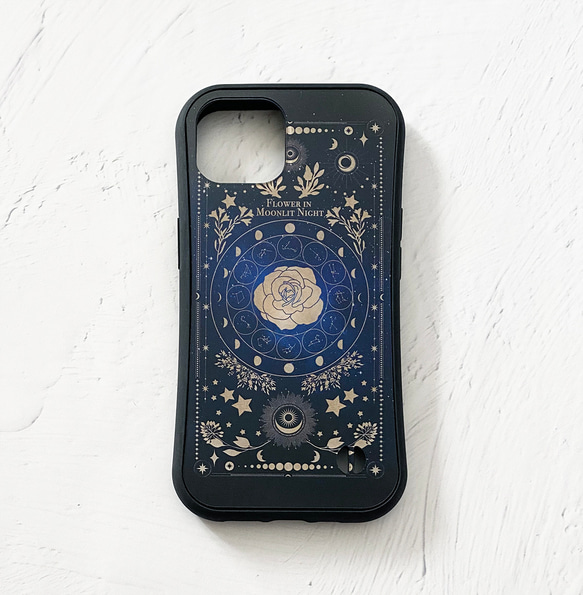 架空の洋書 "月夜の花" 12星座とアンティークフラワーの本 iPhoneグリップケース 6枚目の画像