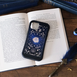 架空の洋書 "月夜の花" 12星座とアンティークフラワーの本 iPhoneグリップケース 2枚目の画像