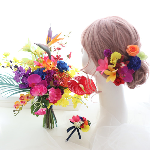 ウェディングブーケ カラフル トロピカル ラン ハワイ 沖縄 結婚式
